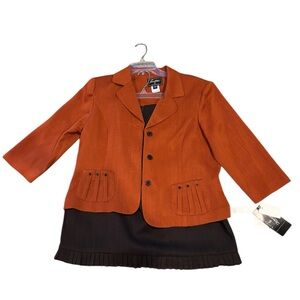 Chic Orange Blazer and Brown Skirt Set